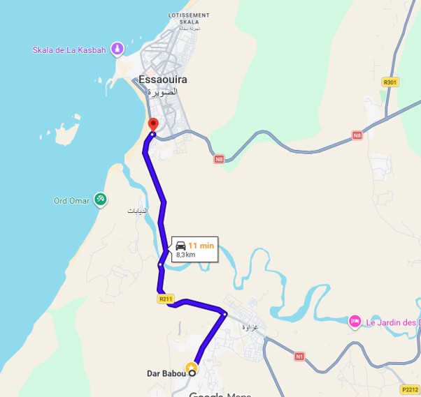 Carte de localisation de Dar Babou à Ghazoua, près d’Essaouira